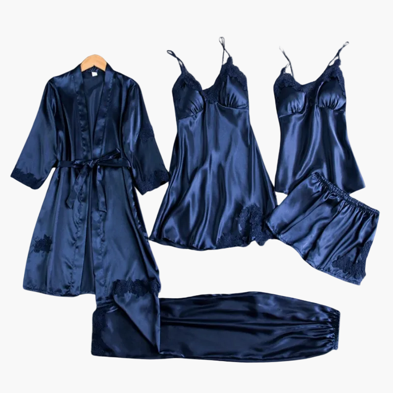 Ensemble de Nuit 5 Pièces Femme Élégant Style Kimono et Lingerie pour Maison et Détente