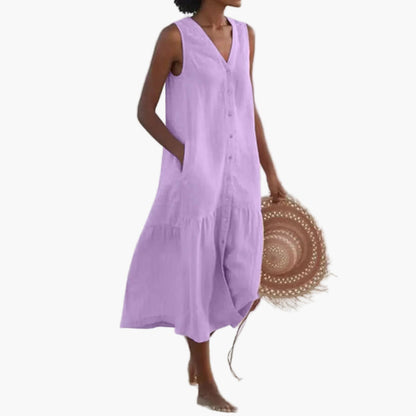 Robe d'Été Décontractée Femme Sans Manches Boutonnée, Style Plage et Vacances