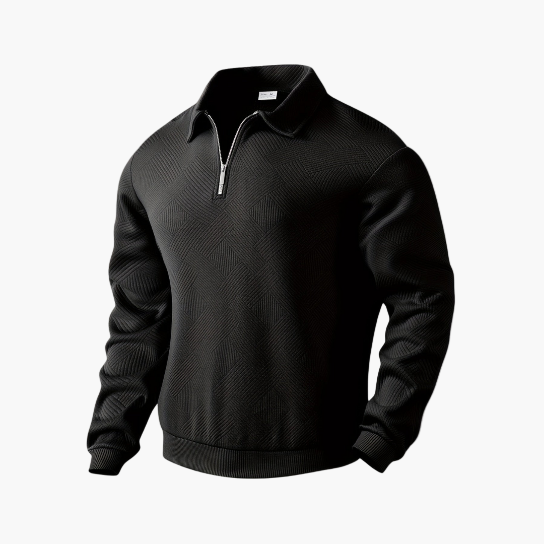 Sudadera para hombre estilo vintage con cuello con cremallera y motivo geométrico – Elegancia casual para todas las ocasiones