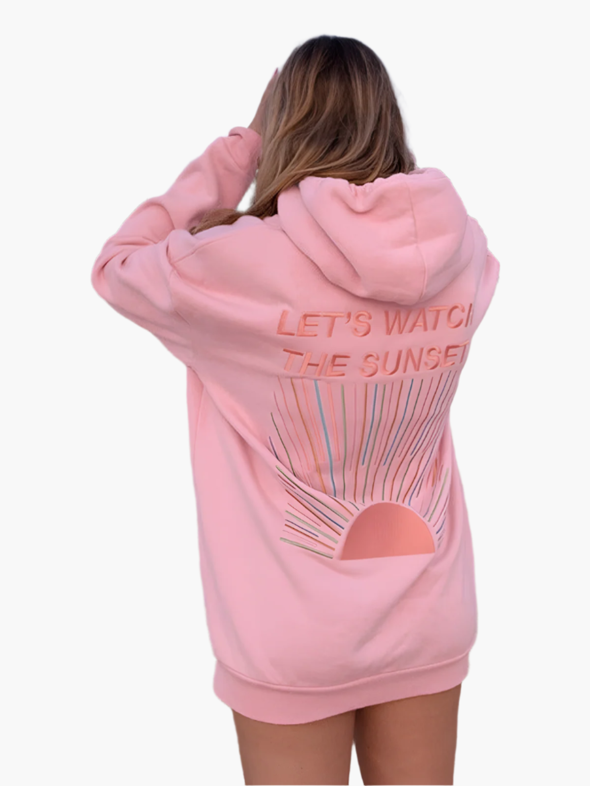 Felpa con Cappuccio Oversize Donna Stile Casual Messaggio 'Let's Watch the Sunset' Ideale per Spiaggia e Tempo Libero