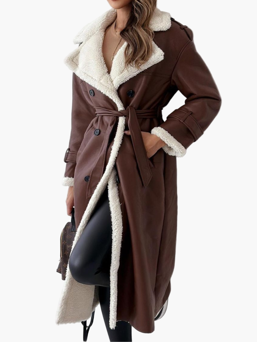 Eleganter langer Damenmantel im klassischen Stil mit gefüttertem Kragen für Herbst und Winter