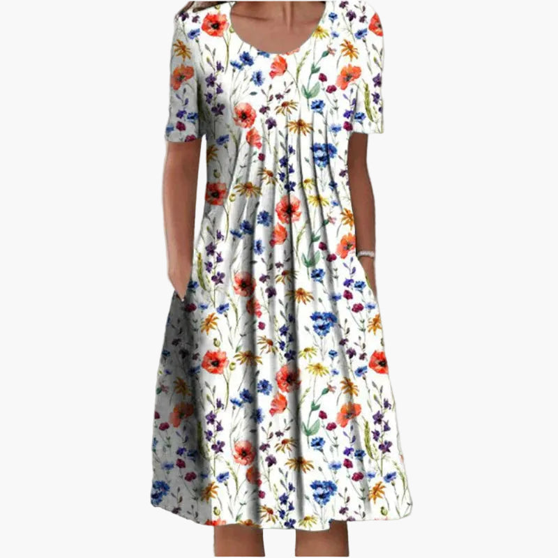 Robe d'été femme à manches courtes, style décontracté, imprimé fleuri, idéale pour les journées ensoleillées