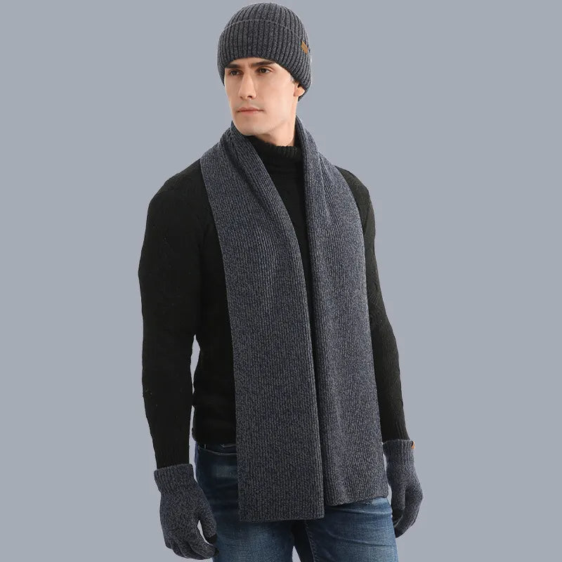 Winter Set: Beanie, Scarf and Knitted Gloves for Men