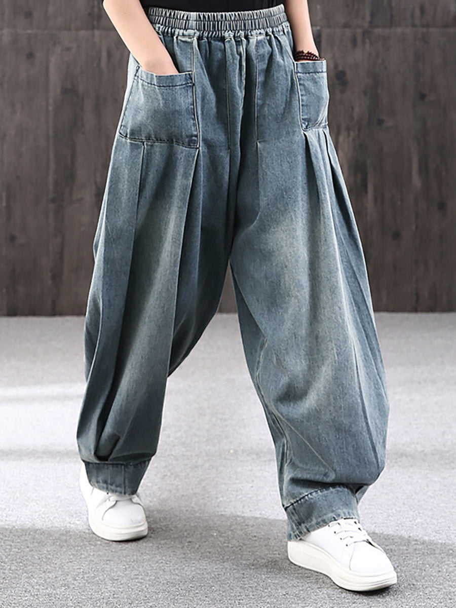 Pantalon large décontracté pour femme style streetwear avec poches, taille élastique, idéal pour un look urbain tendance