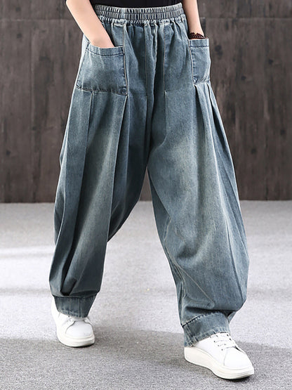 Pantalon large décontracté pour femme style streetwear avec poches, taille élastique, idéal pour un look urbain tendance