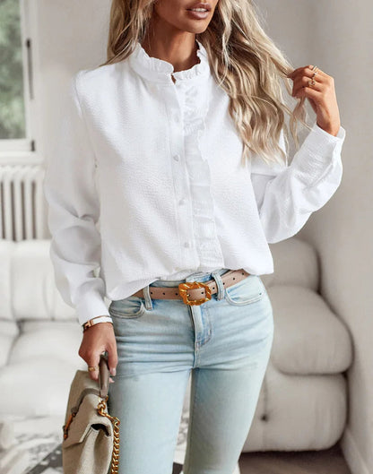 Chemisier Femme Élégant à Volants Style Décontracté et Chic pour Bureau et Quotidien