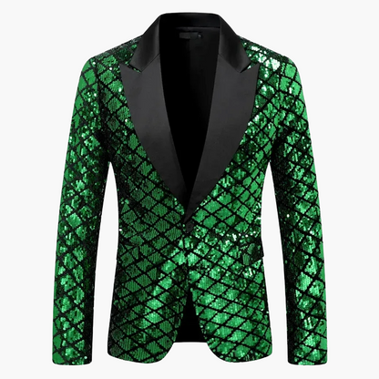 Giacca da sera uomo stile smoking, motivo geometrico brillante, ideale per feste ed eventi eleganti