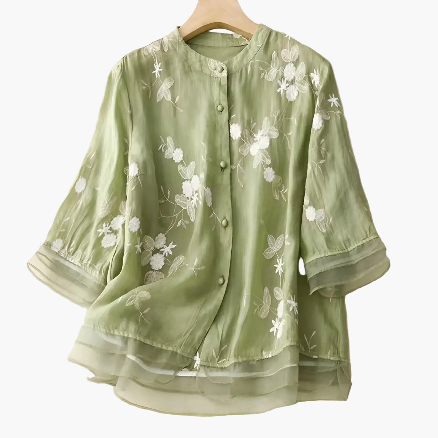 Blusa amplia con bordados florales para mujer, estilo elegante y versátil
