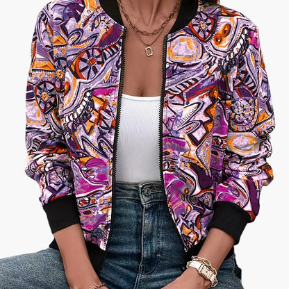 Lässige Damen-Bomberjacke mit grafischem Muster, Urlaubsstil
