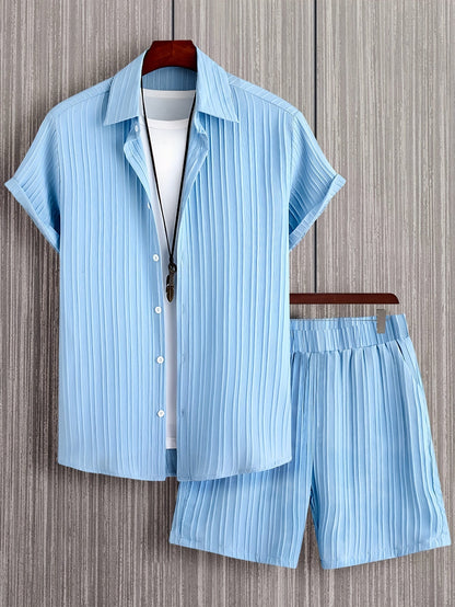 Lässiges Sommeroutfit für Herren, Kurzarmhemd und Shorts, urbaner Stil, ideal für den Sommer
