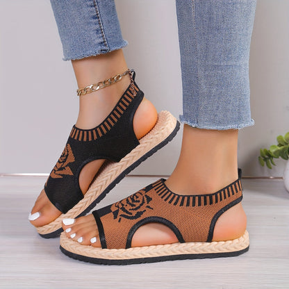 Sandales décontractées femme à motif floral pour été, style bohème chic, confort quotidien