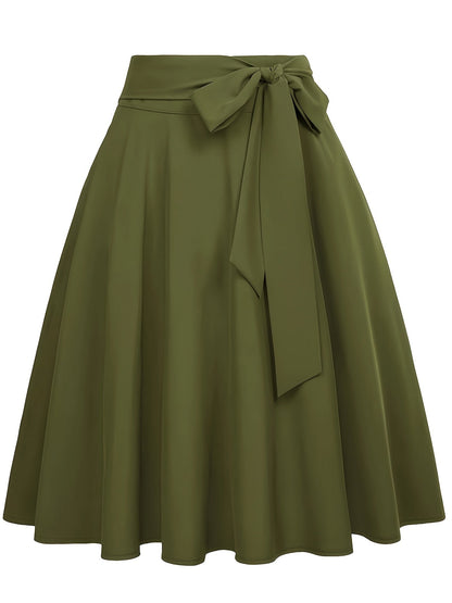 Falda skater para mujer elegante de talle alto con cinturón anudado – Estilo sofisticado para todas las ocasiones