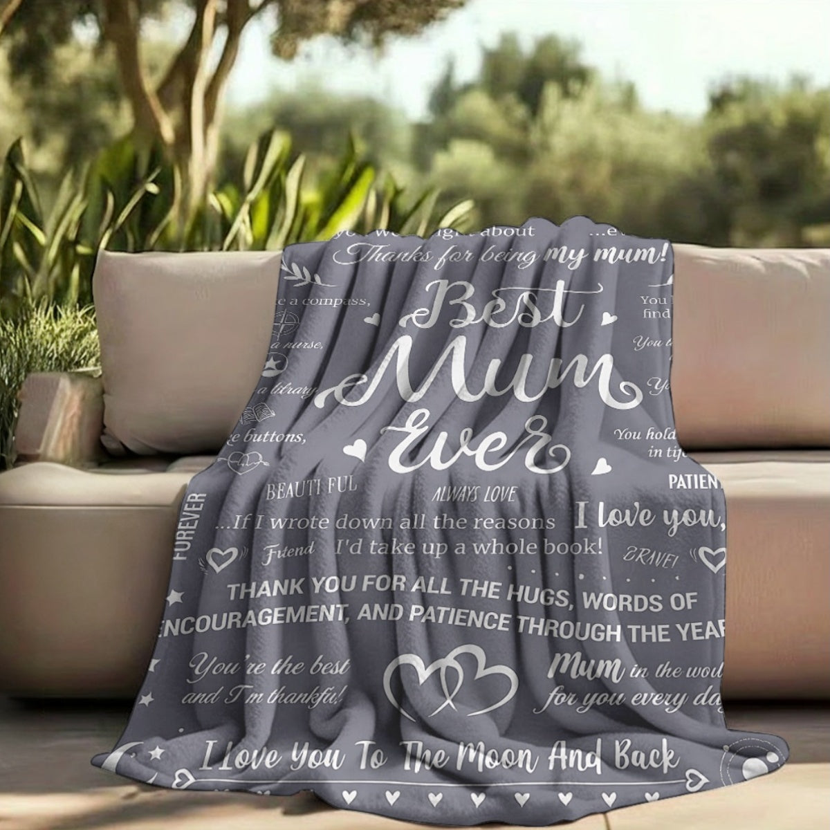 Plaid Cadeau Femme - Couverture Sentimentale Style Boho pour Maman avec Messages d'Amour et de Reconnaissance