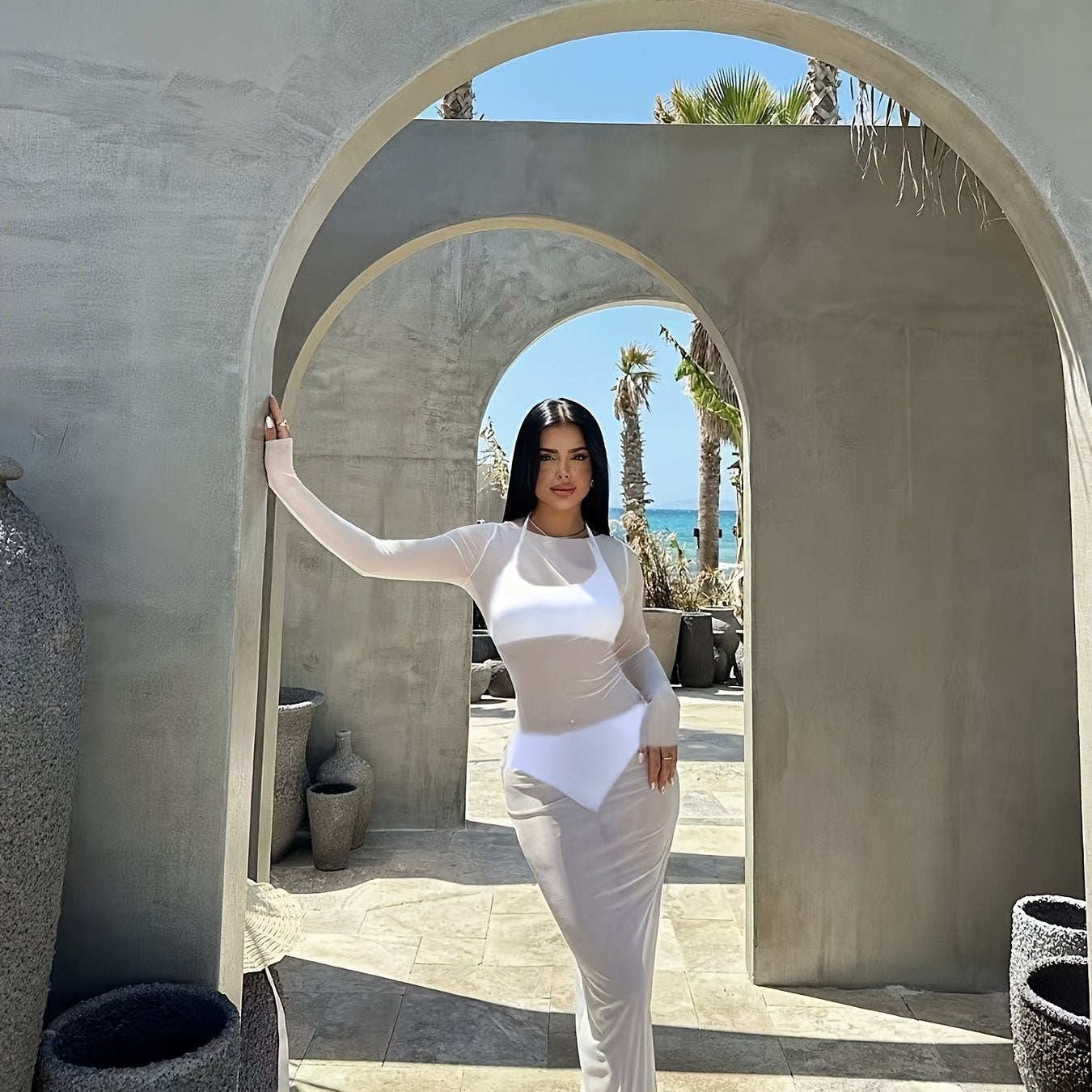 Robe de plage longue femme style glamour pour vacances et piscine