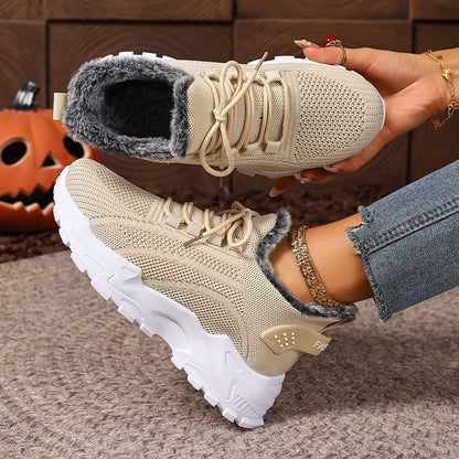 Baskets montantes femme en maille avec doublure douce et lacets