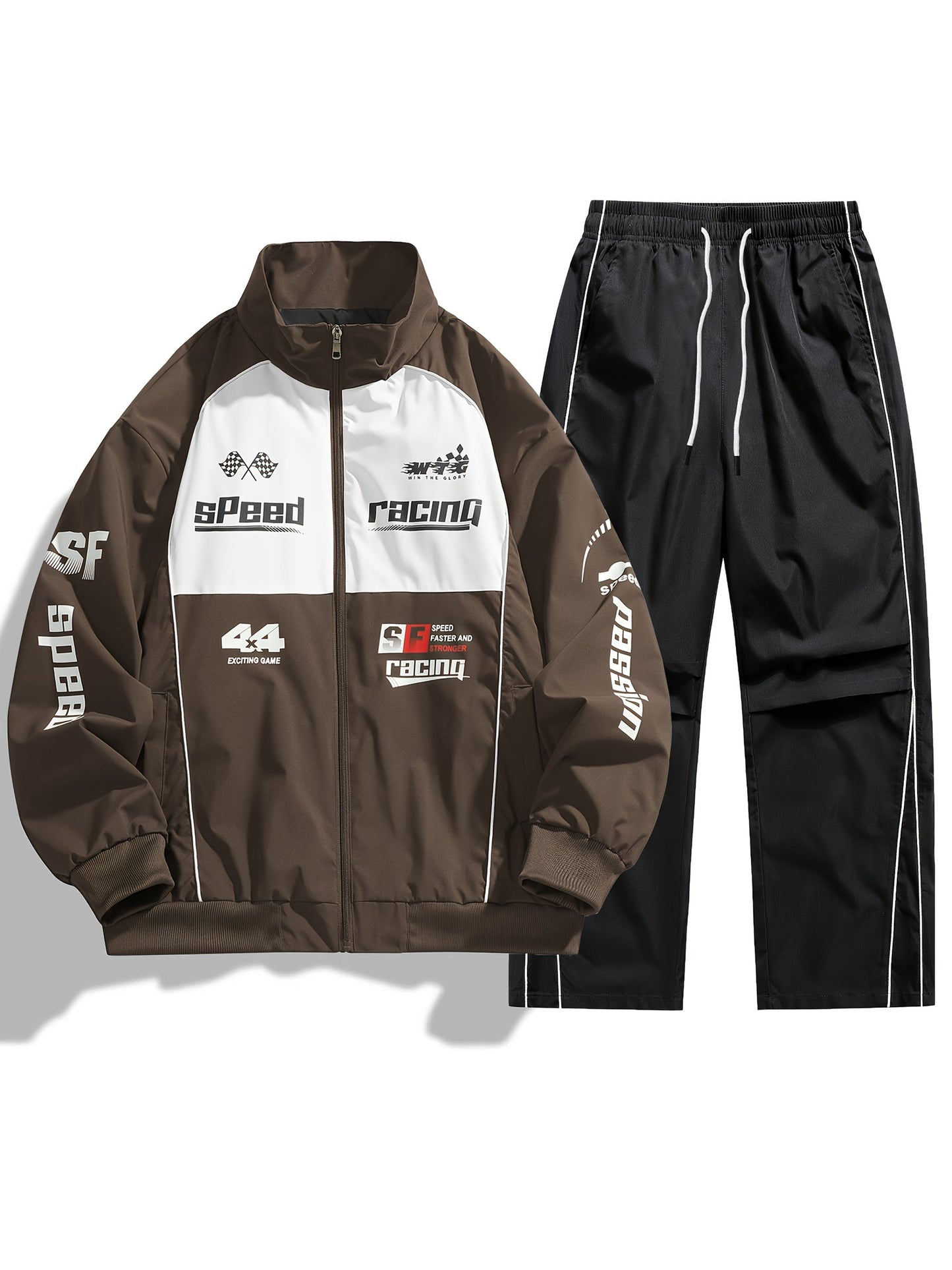 Ensemble de Survêtement Homme Style Racing Col Montant Fermeture Éclair