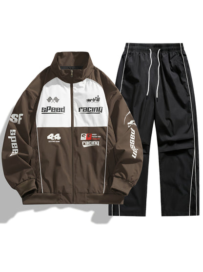 Ensemble de Survêtement Homme Style Racing Col Montant Fermeture Éclair