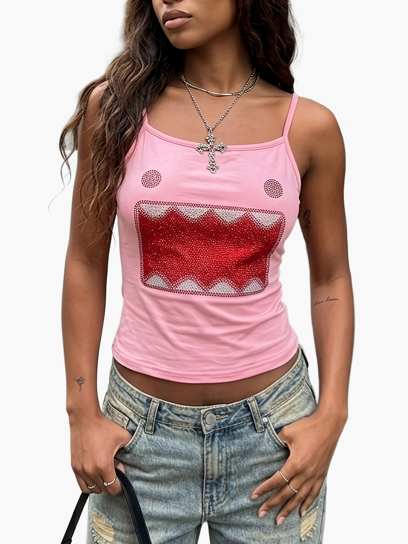 Débardeur Femme Y2K Motif Géométrique Style Urbain pour Look Tendance Été