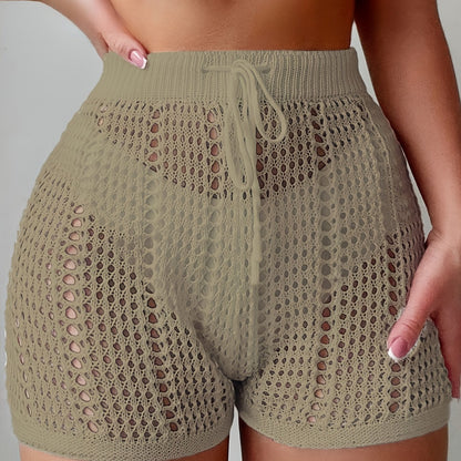 High-waisted openwork shorts for women, casual chic beach style for holidays and leisure