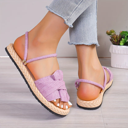 Sandales d'été pour femme à bride cheville et nœud décoratif – Style décontracté chic