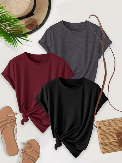 Set of 3 basic crew neck t-shirts for women – Casual and versatile style
