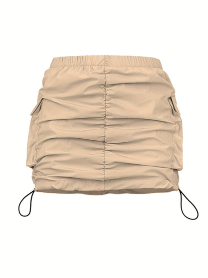 Jupe Mini Cargo Femme Style Urbain avec Fronces et Poches Utilitaires