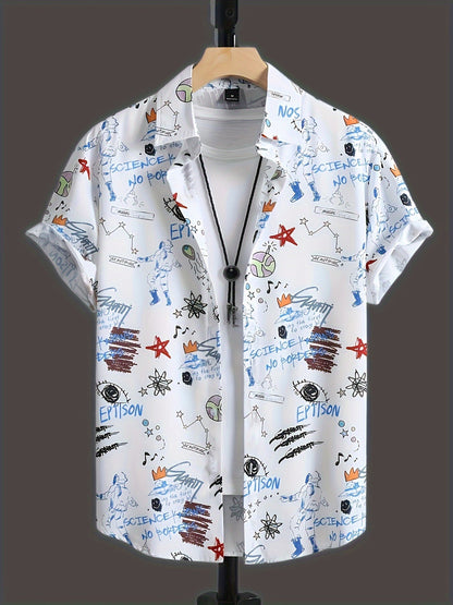 Chemise Homme Style Streetwear Imprimé Graffiti Manches Courtes – Mode Urbaine Décontractée