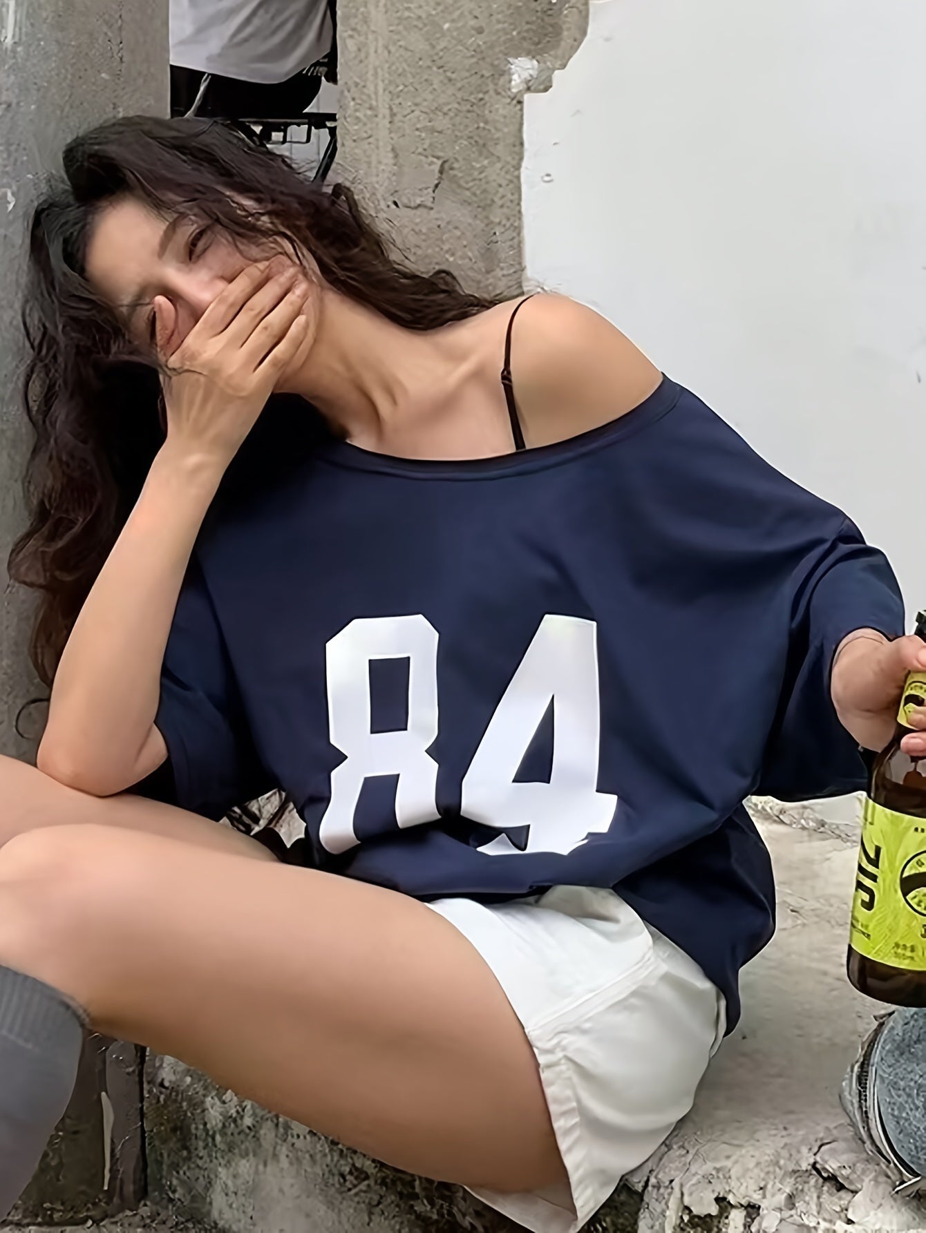 T-shirt oversize femme style varsity décontracté numéro rétro streetwear
