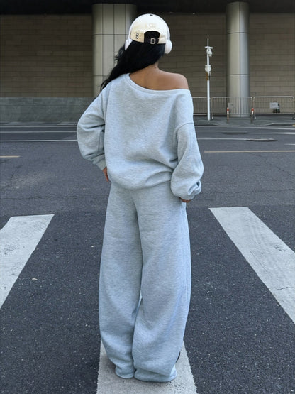 Ensemble survêtement femme gris clair décontracté avec impression NYC