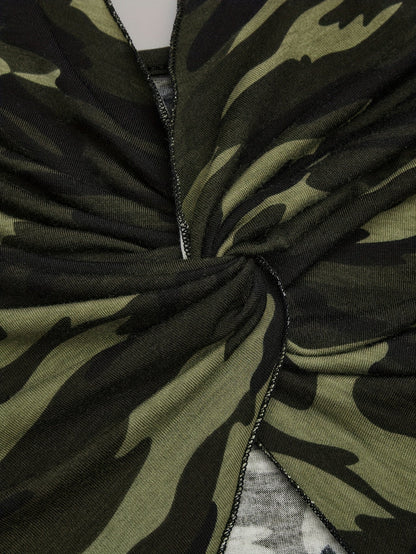 Damen-Camisole-Top im urbanen Stil mit Camouflage-Print und Knoten-Detail  