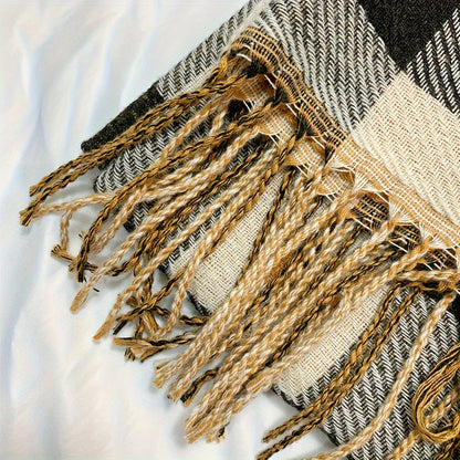 Écharpe à Carreaux et Cœurs Douce avec Franges pour Femme