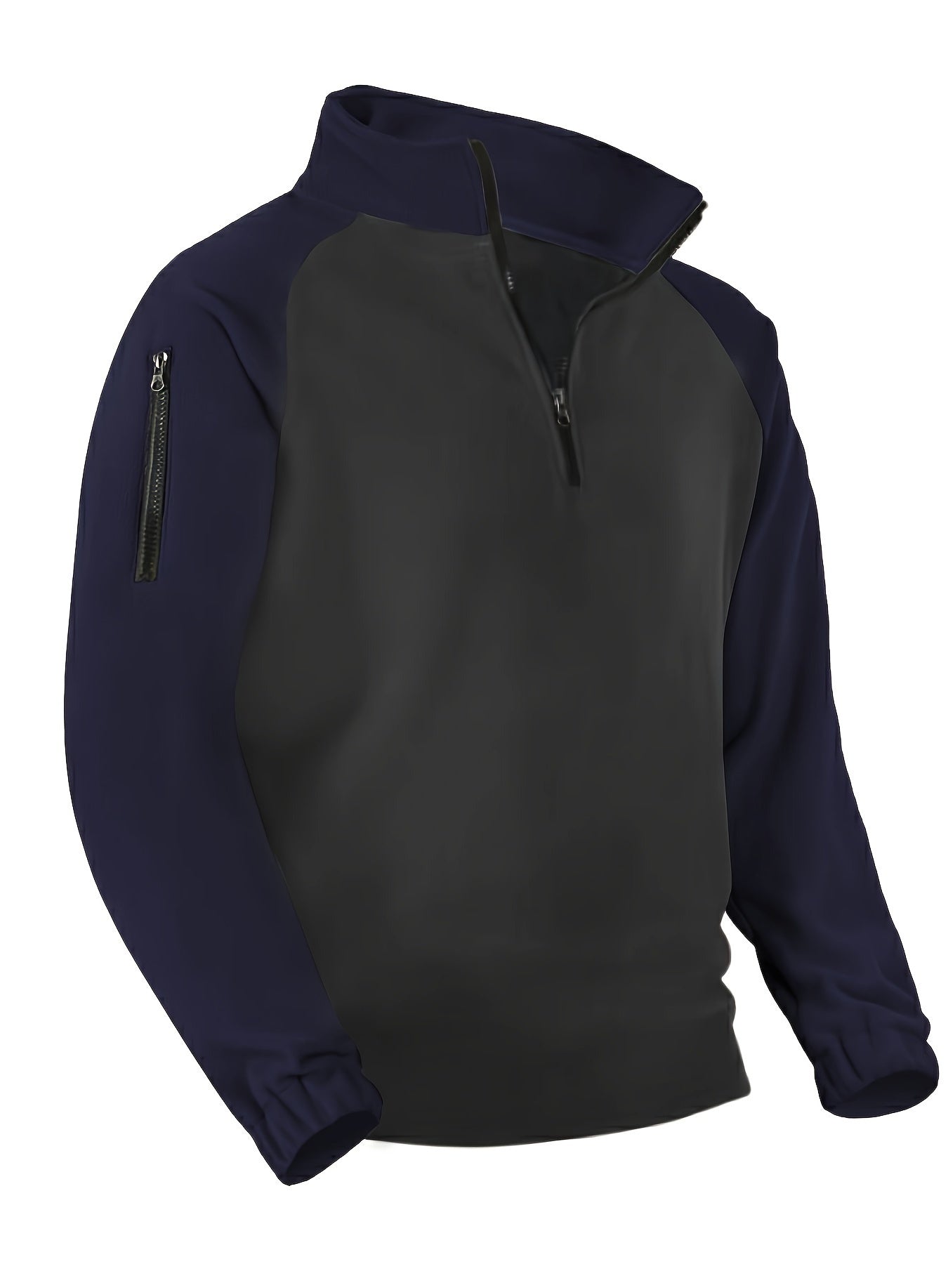 Polaire Homme Bicolore Col Montant avec Fermeture Éclair et Manches Raglan