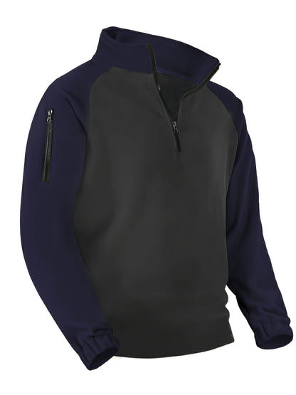 Polaire Homme Bicolore Col Montant avec Fermeture Éclair et Manches Raglan