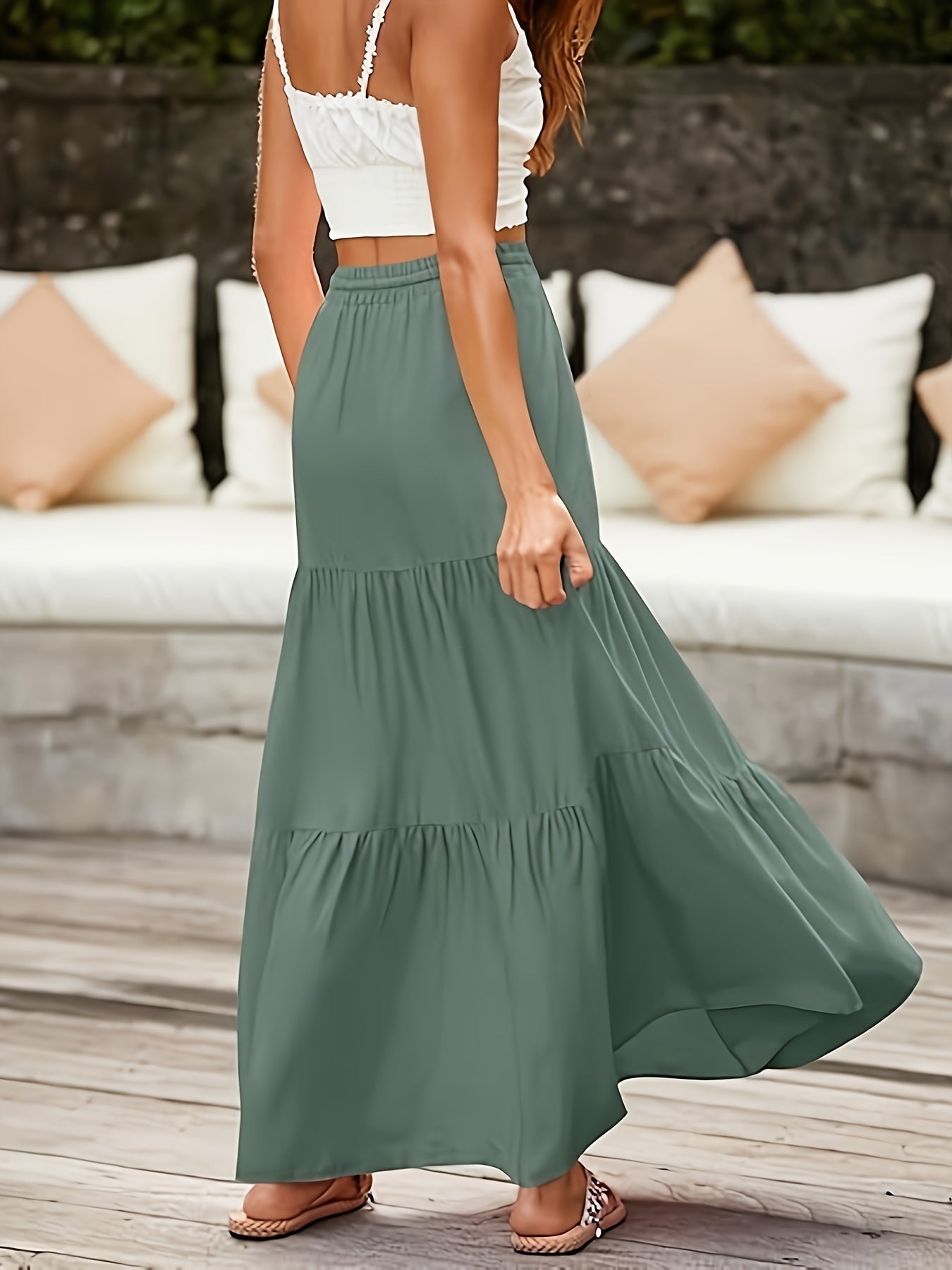 Casual lange rok met volant voor dames, elastische taille, ideaal voor zomer en strand