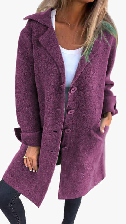 Manteau Long Décontracté à Revers pour Femme – Style Élégant et Polyvalent
