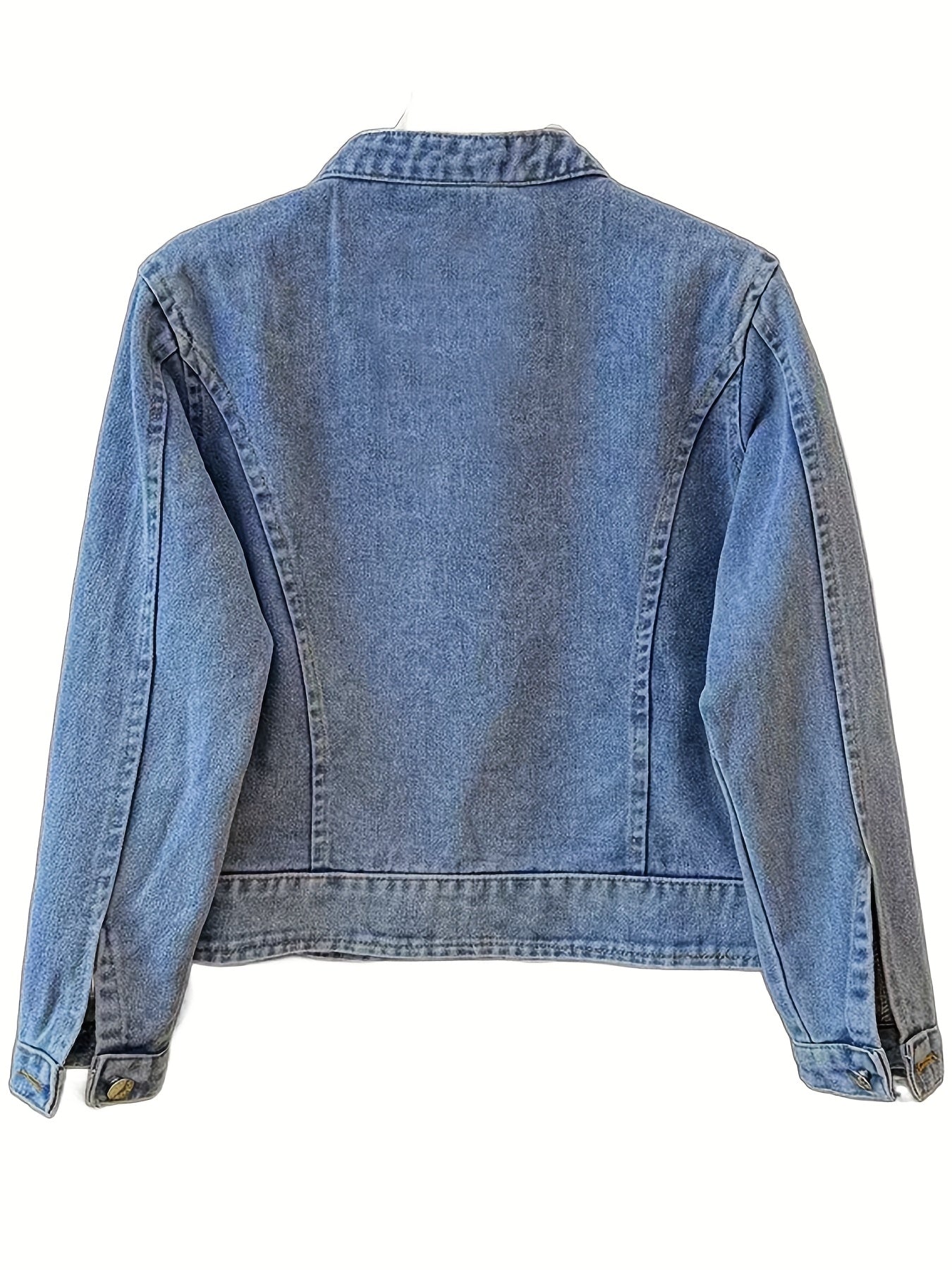Veste en Jean Femme Col Mandarin Boutons Brandebourg Broderie Papillons
