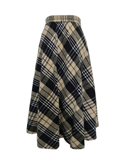 Jupe longue évasée à carreaux style écossais noir et blanc pour femme
