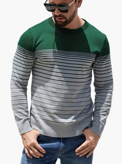 Męski sweter w paski, casual – długie rękawy, okrągły dekolt, idealny na wiosnę i jesień