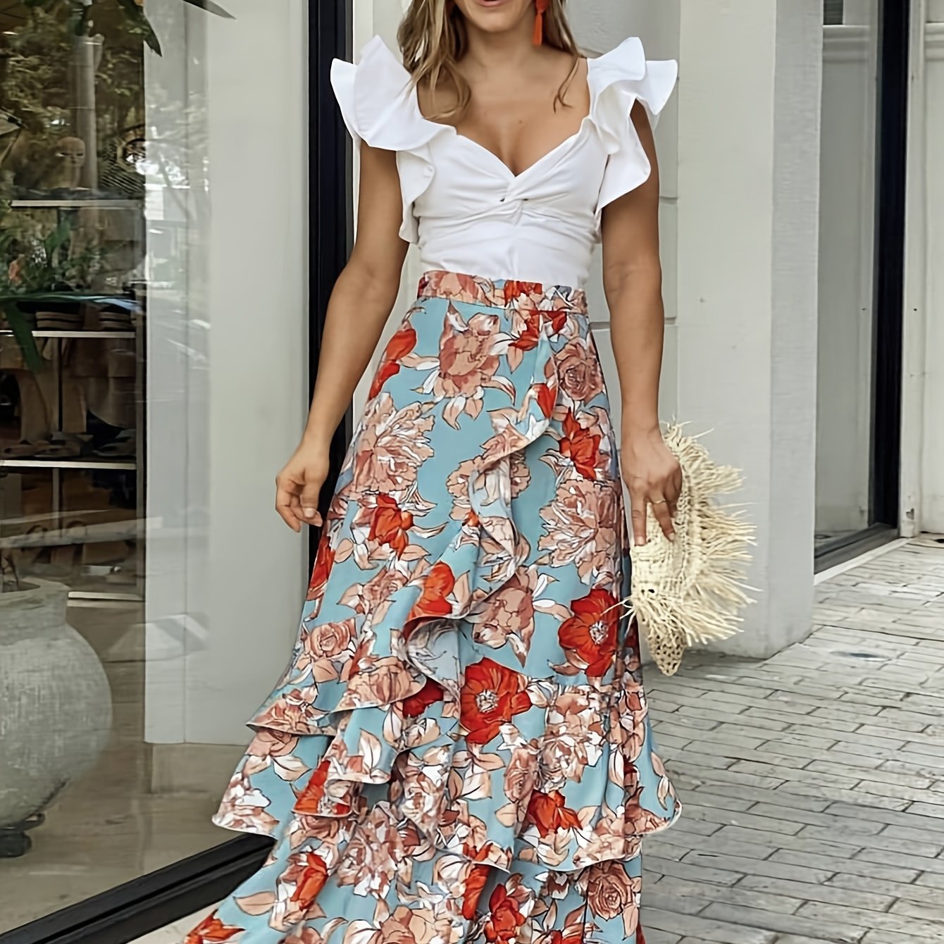 Falda larga elegante para mujer con volantes estilo cartera para verano y ocasiones especiales