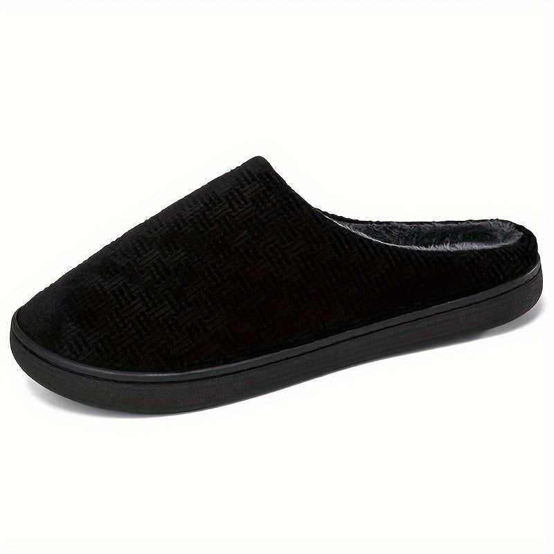 Pantoufles d'intérieur homme noires doublées, motif texturé discret, confortables et chaudes