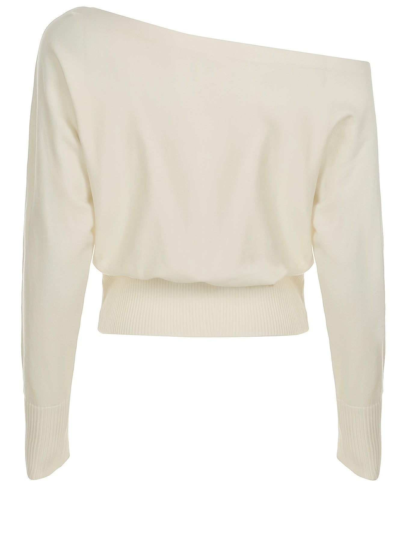 Pull Femme Blanc Écru Col Bateau Manches Longues Fines Côtes