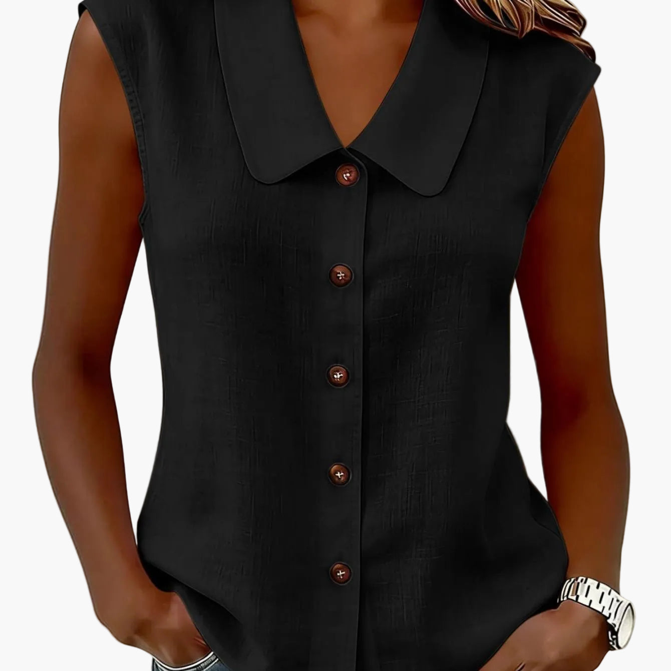 Chemisier sans manches à col Claudine pour femme, style décontracté chic, idéal pour le printemps et l'été