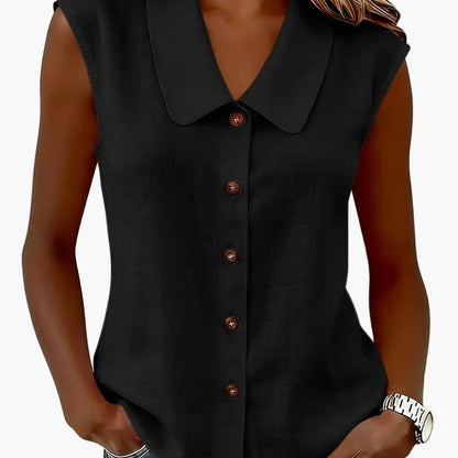 Chemisier sans manches à col Claudine pour femme, style décontracté chic, idéal pour le printemps et l'été