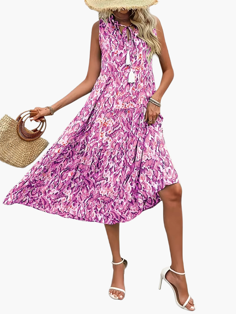 Elegancka sukienka damska bez rękawów w stylu boho na lato i wiosnę