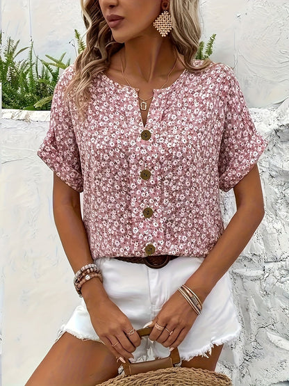 Chemisier Femme Élégant à Fleurs Boutonné Style Printanier Été