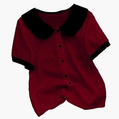 Blusa elegante para mujer con cuello Claudine estilo retro, mangas cortas, ideal para la oficina o salidas