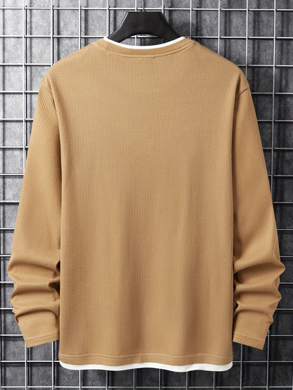 T-shirt Homme Manches Longues Texture Gaufrée Col Rond