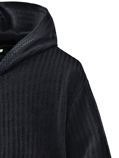Sweat à Capuche Texturé Noir Oversize avec Poche Kangourou pour Homme