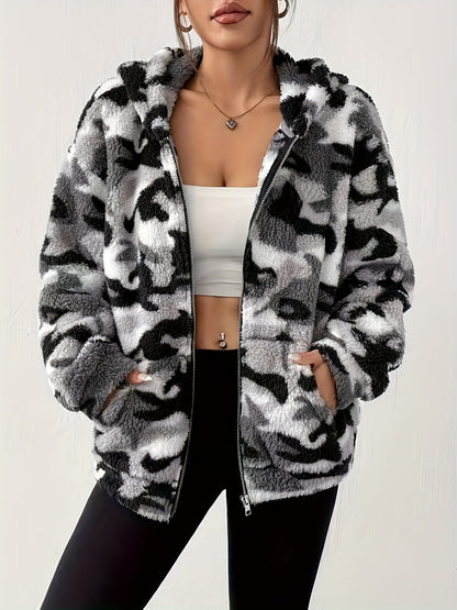 Veste à capuche zippée camouflage femme motif doux