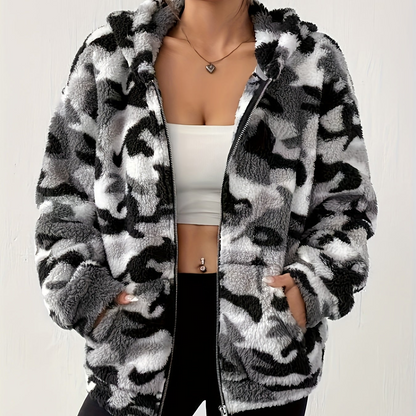 Veste à capuche zippée camouflage femme motif doux
